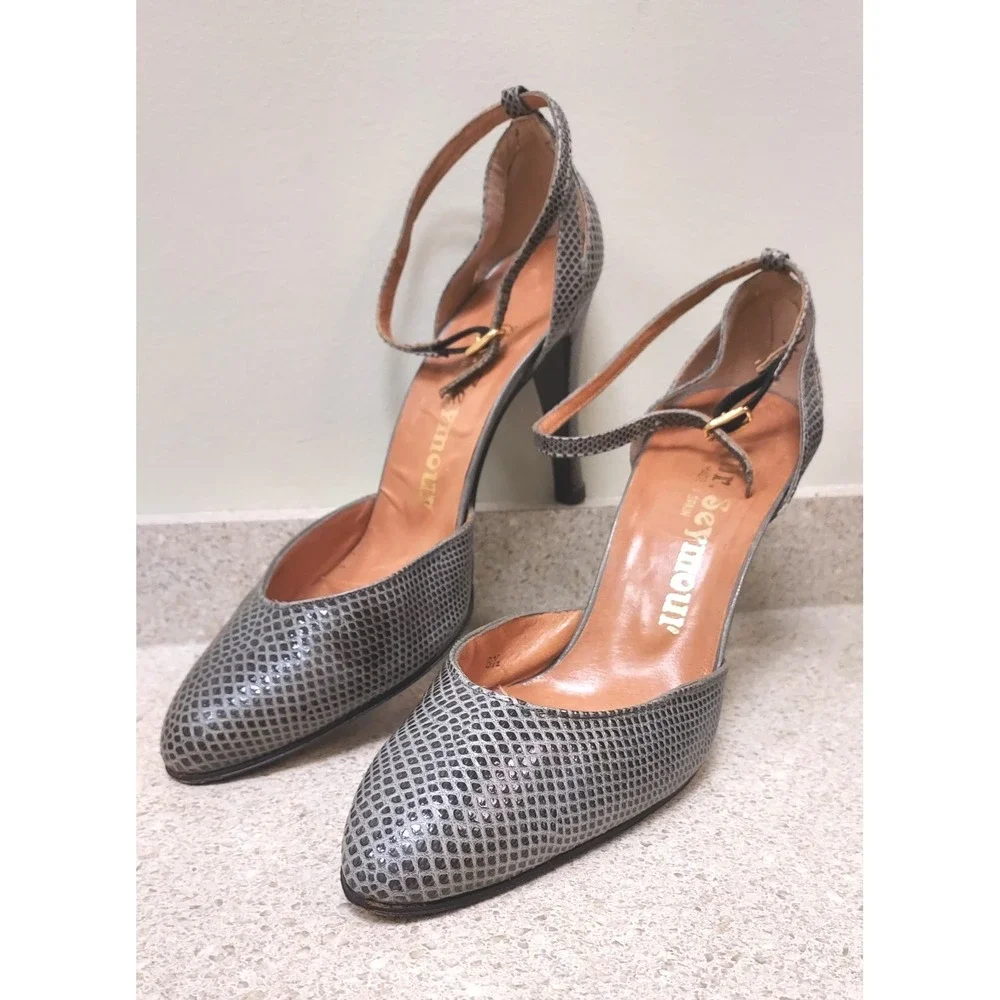 Mr. Seymour Spain Snakeskin Print‎ Leather Ankle Strap Heels Pumps Shoes 8.5
